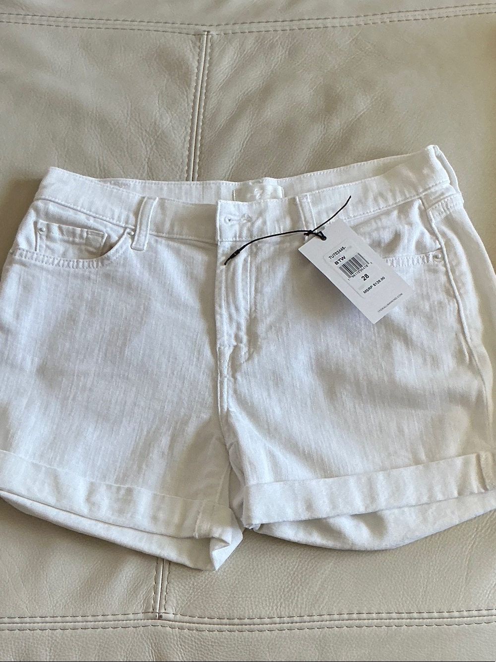 7 For All Mankind White Roll-Hem Denim Shorts